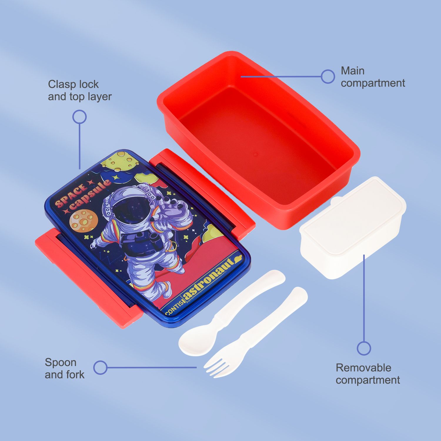 Nova Kids - Bento Lunch Box with Spoon & Fork - Astronaut