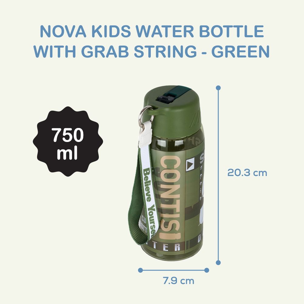 Nova Kids - Water Bottle 750ml with Grab String - Green