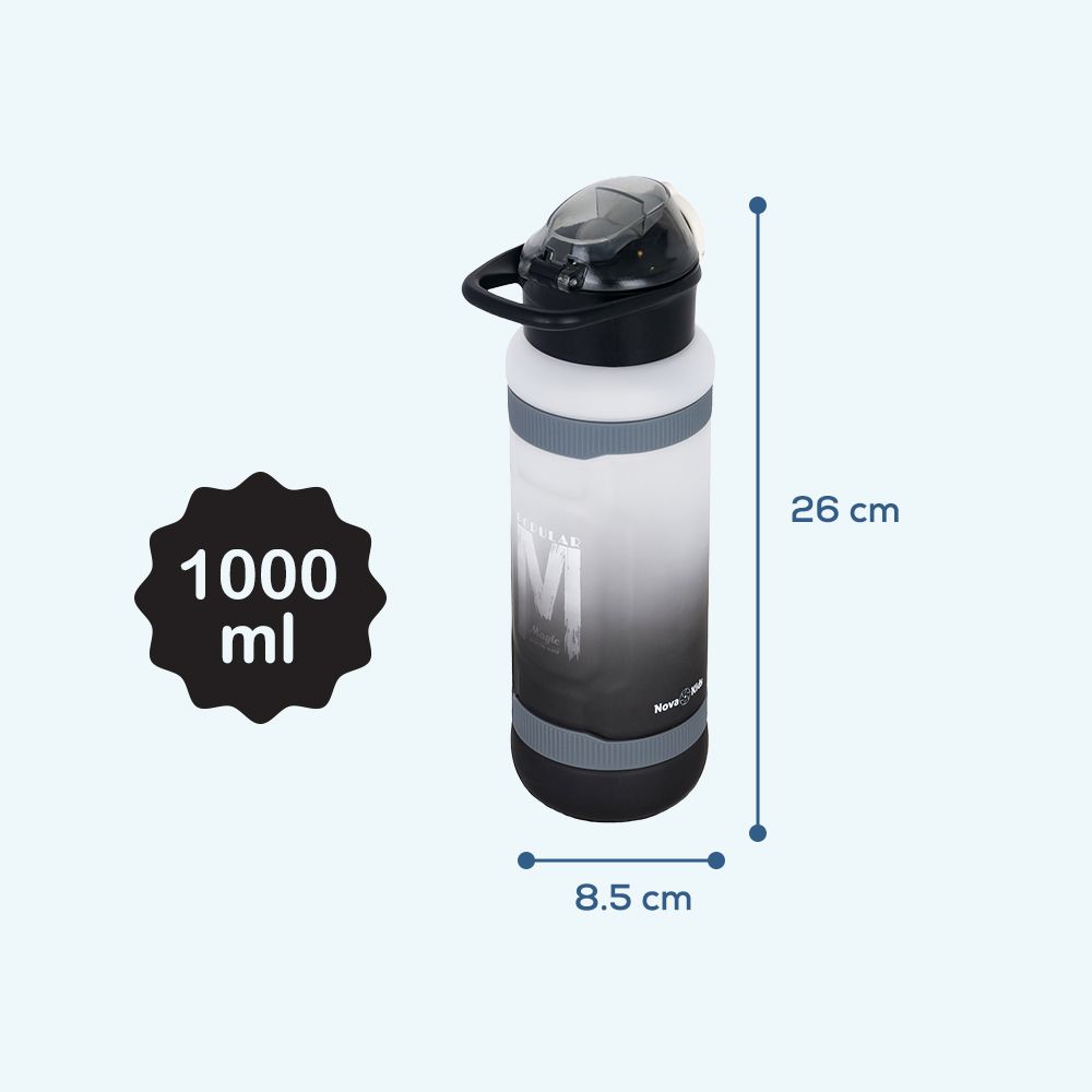 Nova Kids - Water Bottle 1000ml with Straw- Black