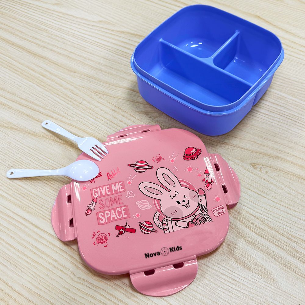 Nova Kids - Square Bento Lunch Box 1000ml - Rabbit Pink