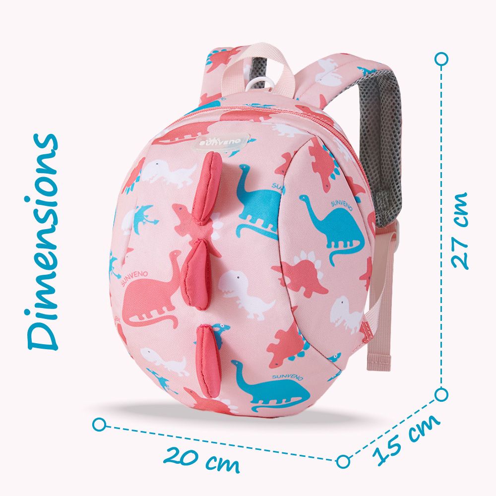 Sunveno - Backpack With Safety Harness - Dinosaur Pink - 10.6-inch