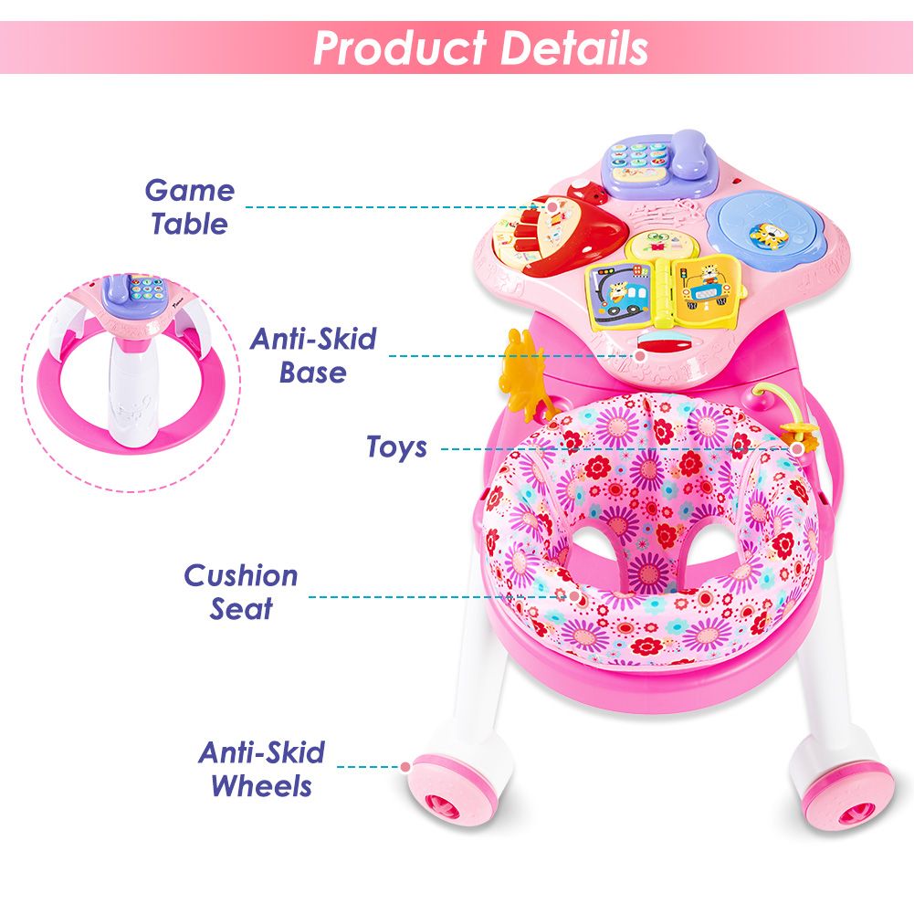 Teknum - 3-in-1 Baby Walker And Activity Center - Pink