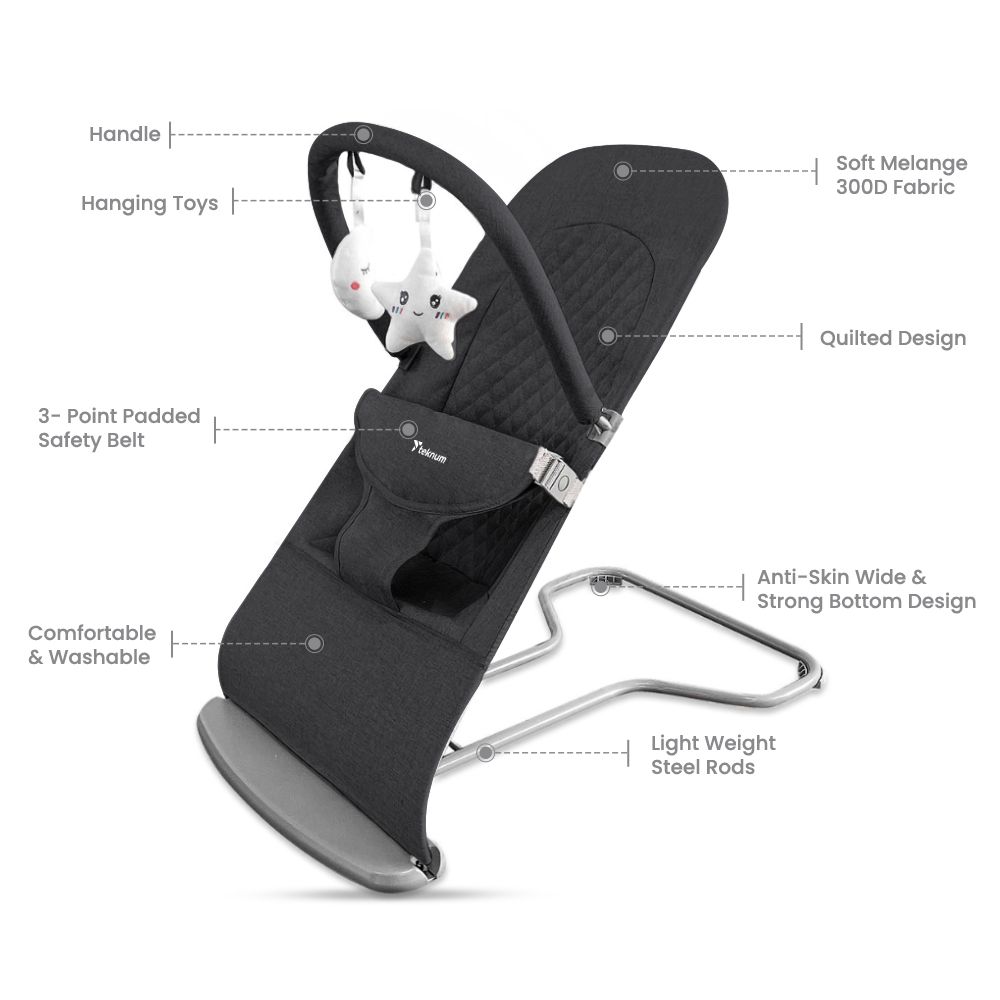 Teknum - 3 Stage Baby Bouncer/ Recliner Seat - Black