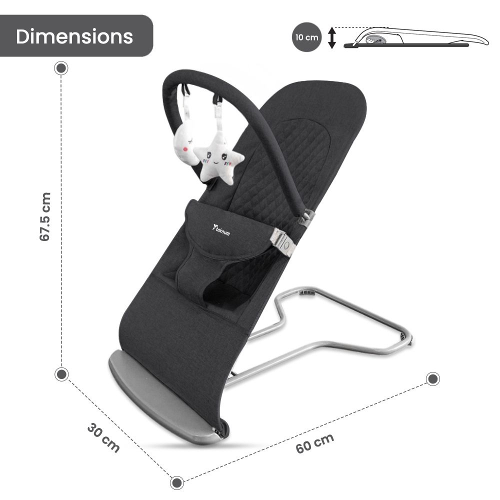 Teknum - 3 Stage Baby Bouncer/ Recliner Seat - Black