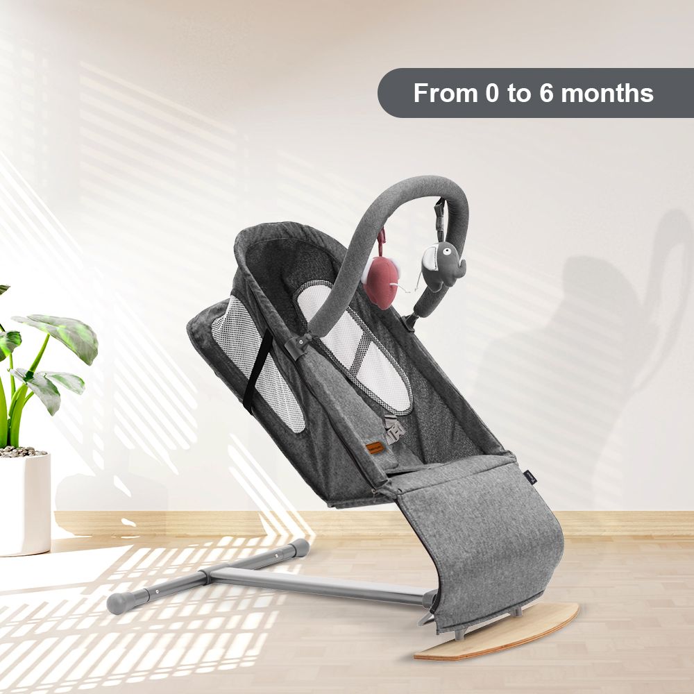 Teknum - Baby Bouncer With Grab Toys - Wooden Dark Grey