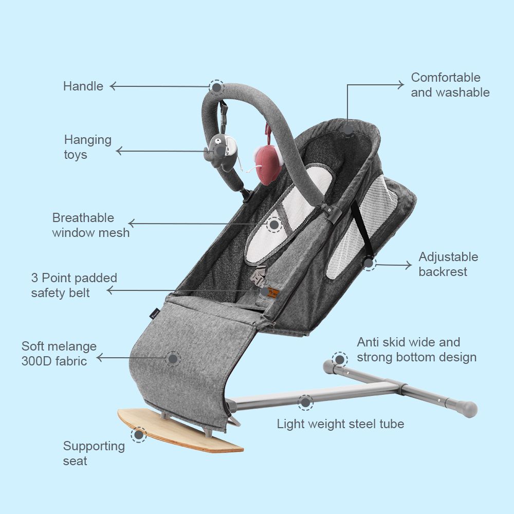 Teknum - Baby Bouncer With Grab Toys - Wooden Dark Grey