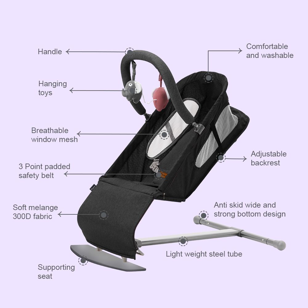 Teknum - Baby Bouncer With Grab Toys - Black