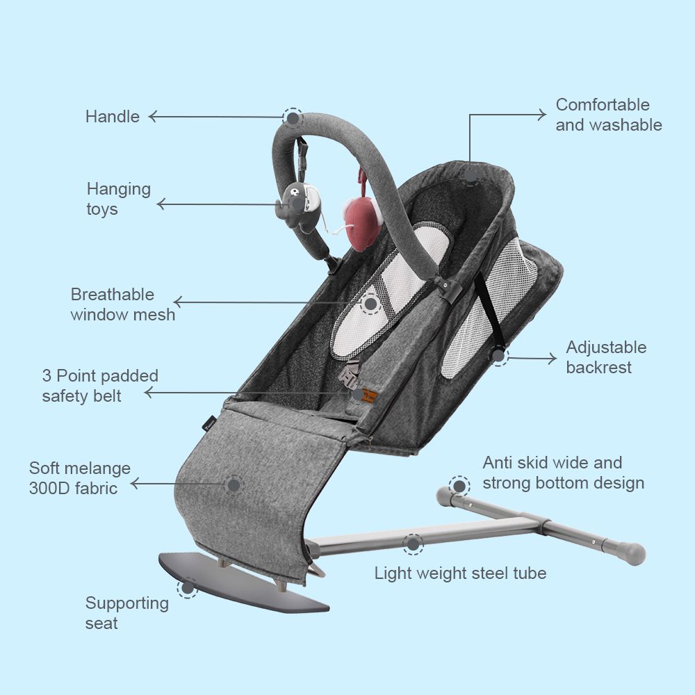 Teknum - Baby Bouncer With Grab Toys - Dark Grey