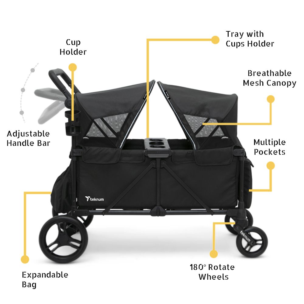 Teknum - Fellow Wagon Stroller For 2 Kids With Snack Tray