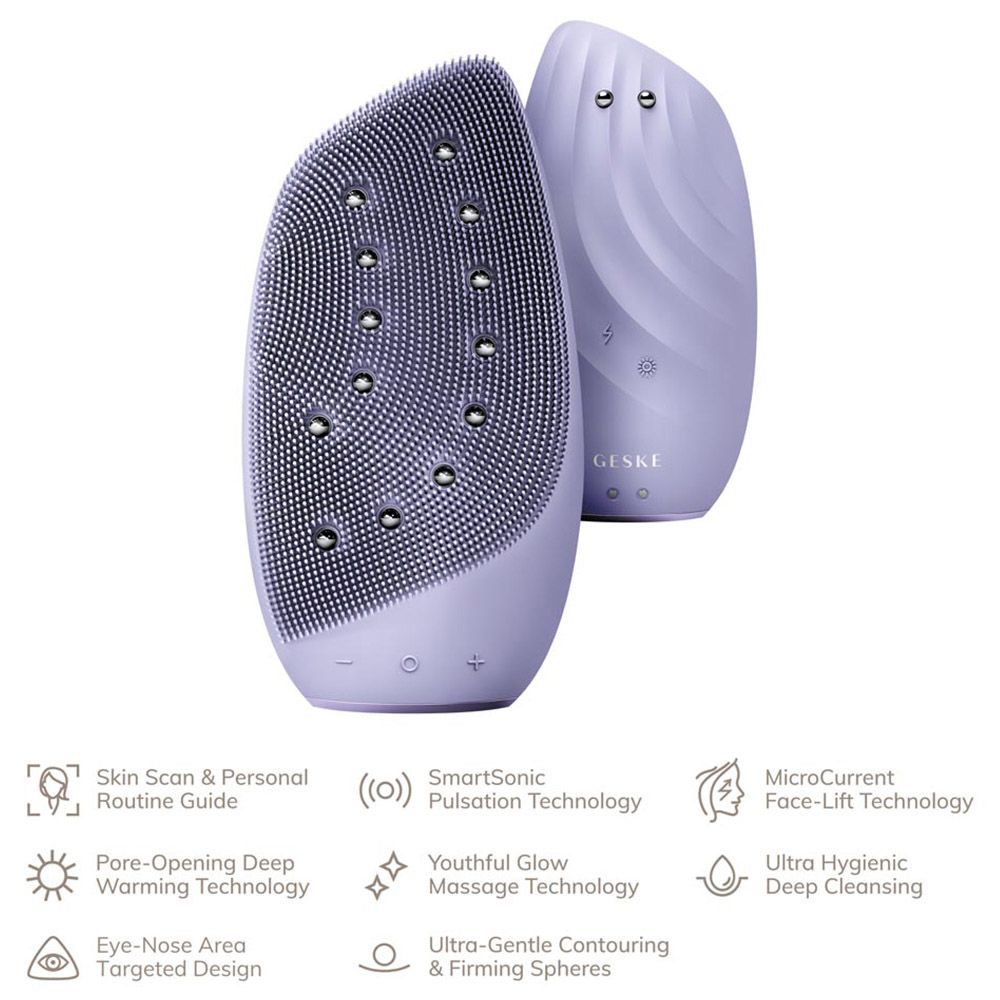 Geske - 8-in-1 Electric Sonic Thermo Facial Brush & Face Lifter - Purple