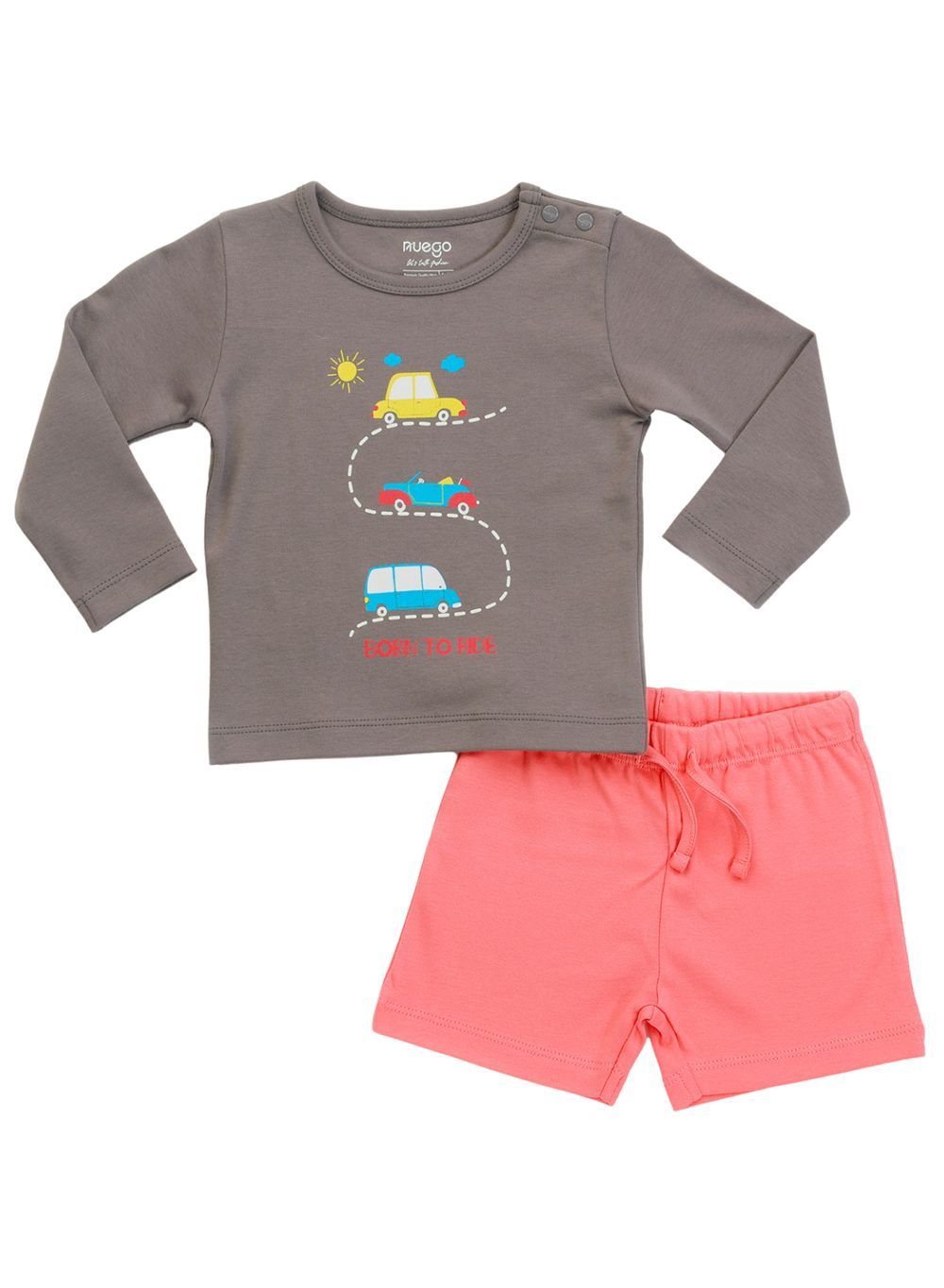 Nuego - Long Sleeve T-shirt & Shorts Set For Boys - Black & Red