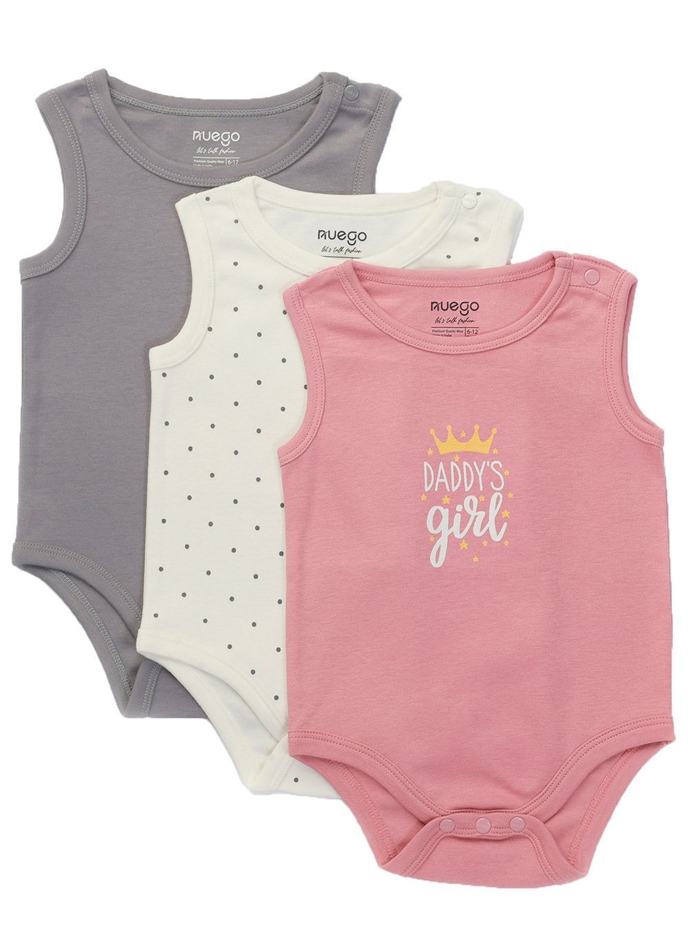 Nuego - 3pc-Set - Baby Girl Bodysuits - Grey/White/Pink