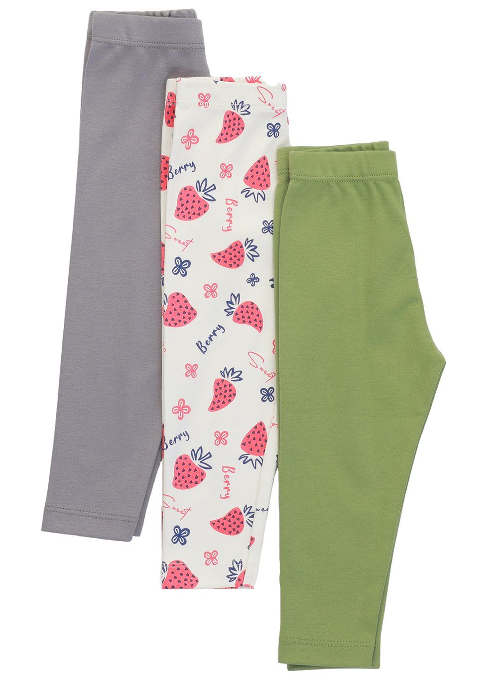 Nuego - 3pc-Set - Baby Girls Cotton Leggings - Grey/White/Green