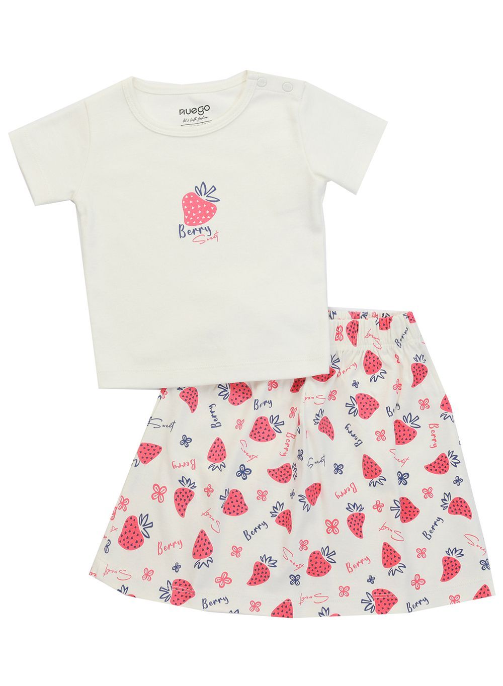 Nuego - 2pc-Set - Baby Girls Cotton T-Shirt And Skirts - White