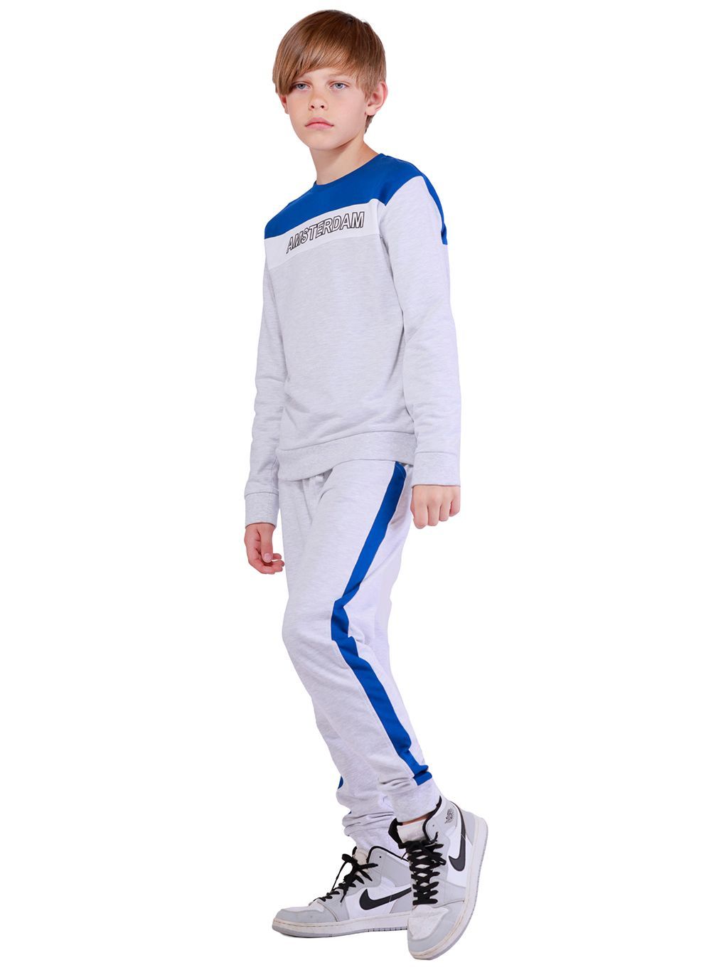 Nuego - 2pc-Set - Boys' Cotton Sweatshirt And Joggers - Grey/Blue