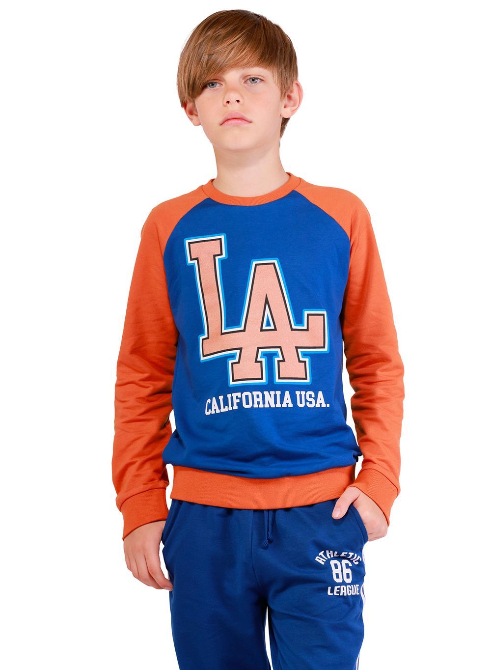 Nuego - Varsity Style Boys Cotton Sweatshirt - Blue & Orange