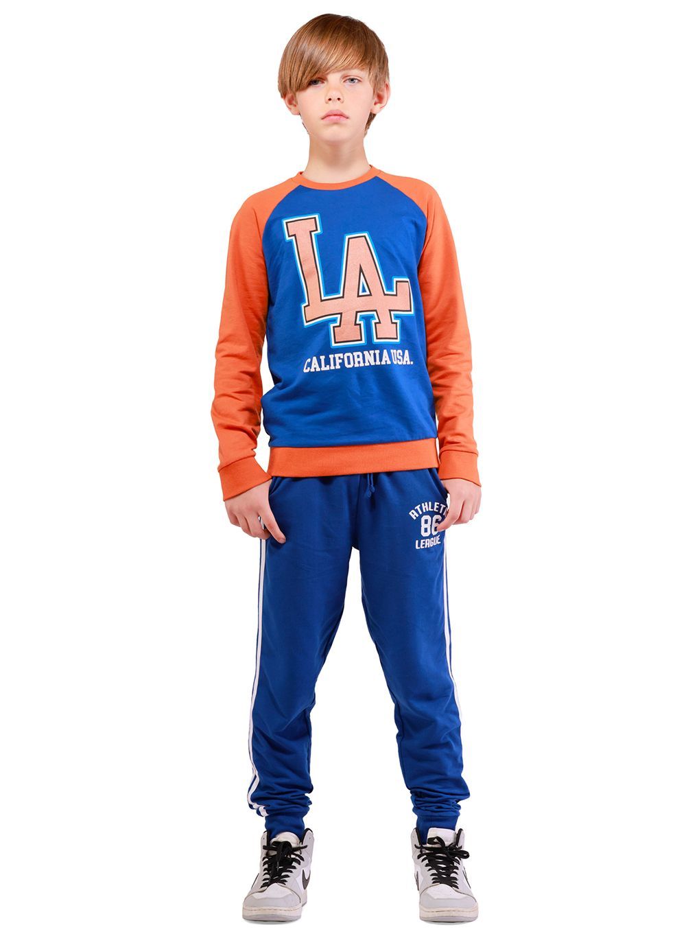 Nuego - Varsity Style Boys Cotton Sweatshirt - Blue & Orange