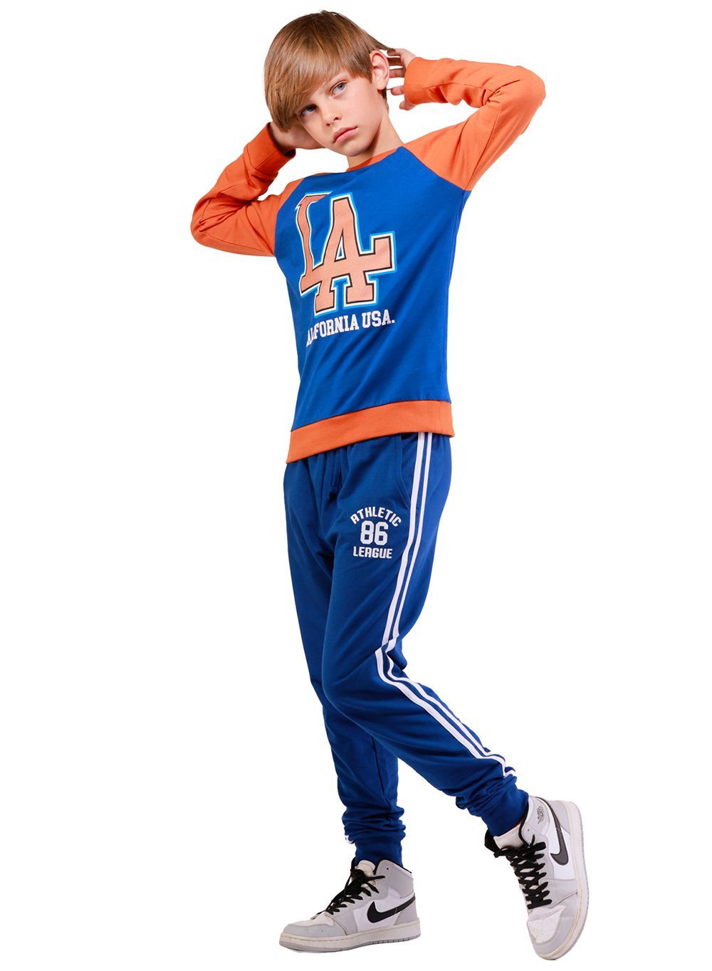 Nuego - Varsity Style Boys Cotton Sweatshirt - Blue & Orange