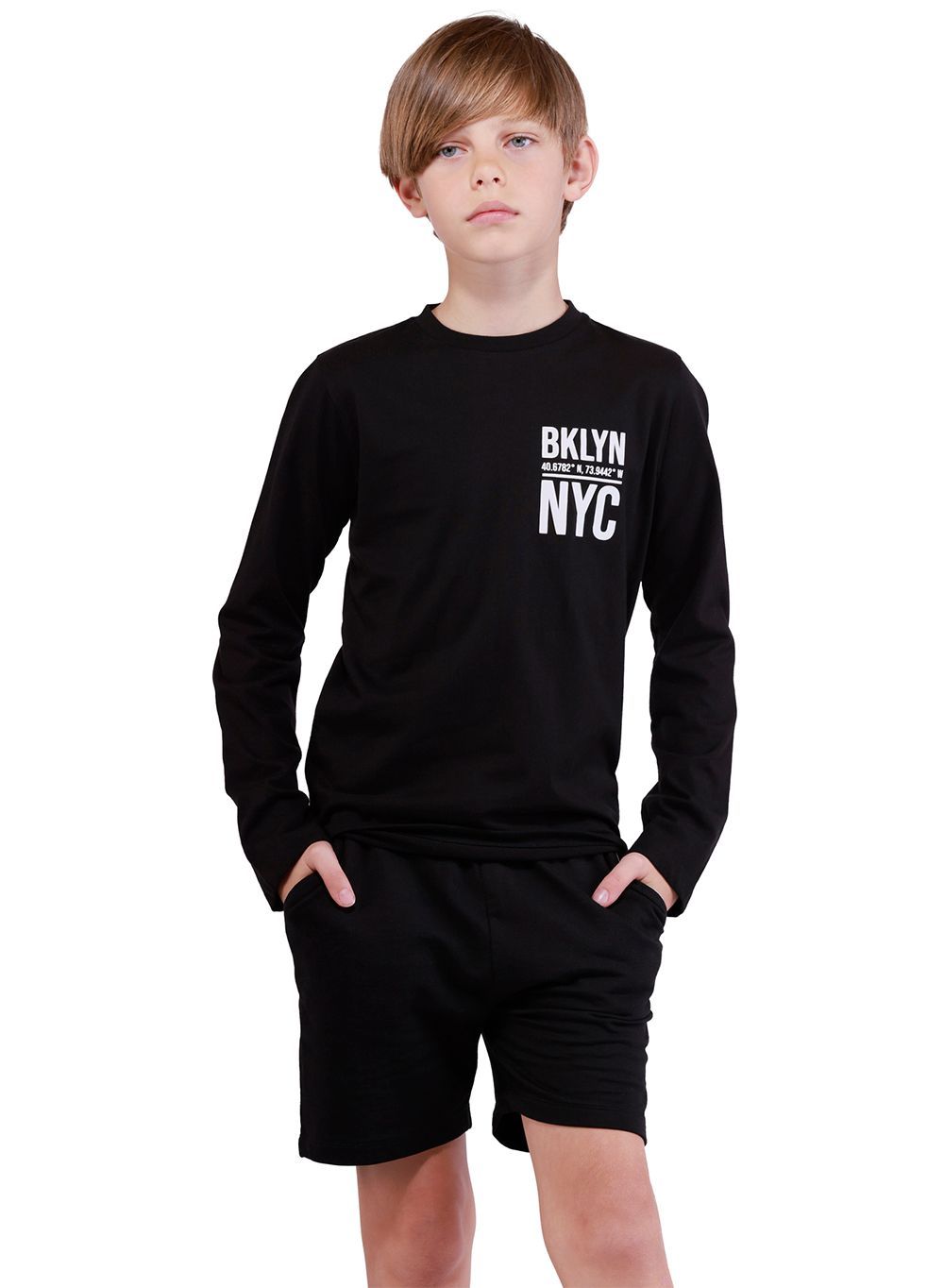 Nuego - Brooklyn New York Printed Long Sleeves T-Shirt - Black