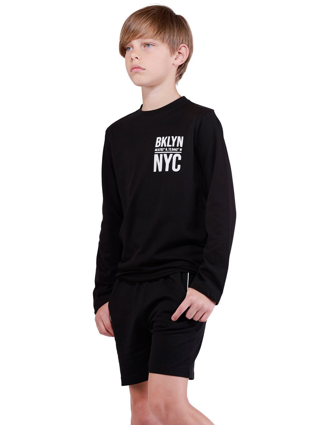 Nuego - Brooklyn New York Printed Long Sleeves T-Shirt - Black