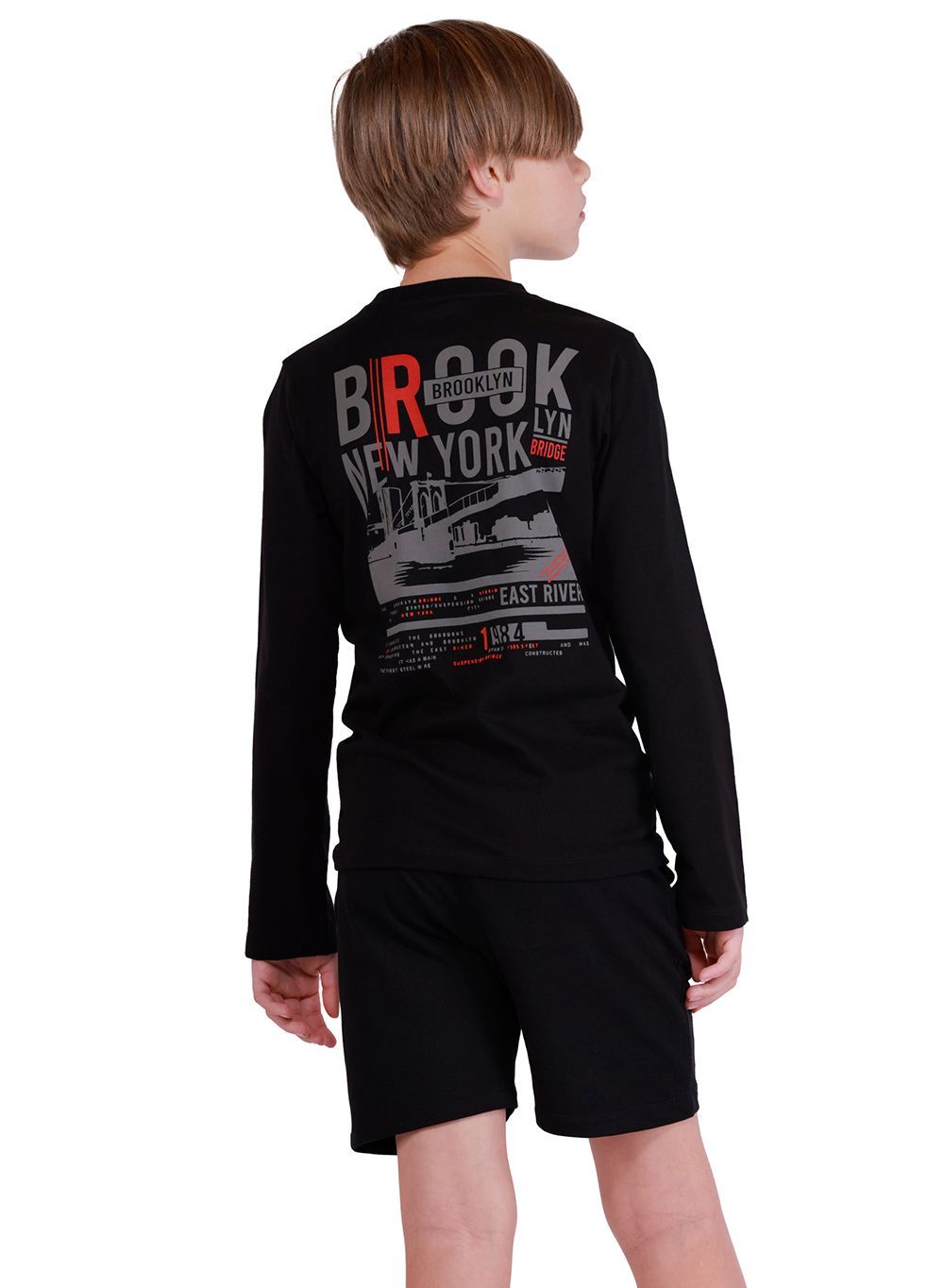 Nuego - Brooklyn New York Printed Long Sleeves T-Shirt - Black