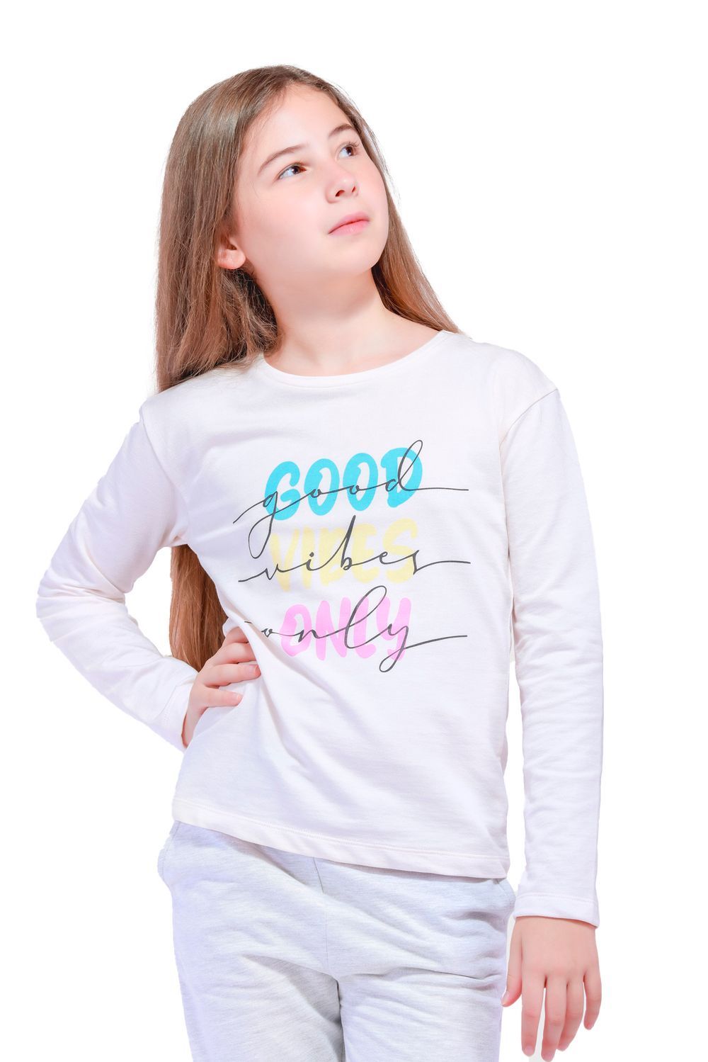 Nuego - Kids Girl T-Shirt and Joggers Set - Grey & White