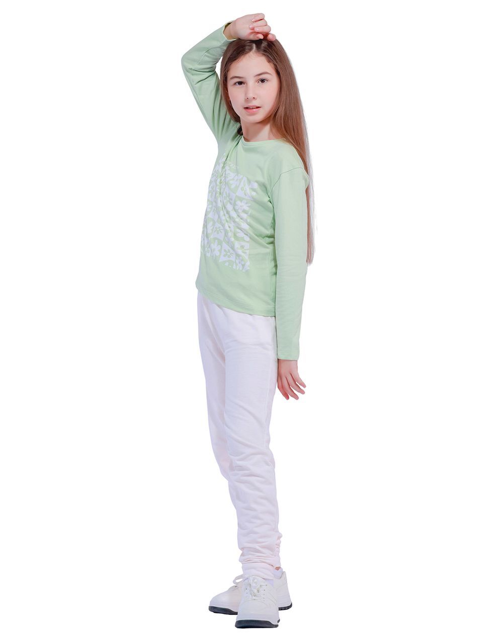 Nuego - Kids Girl T-Shirt and Joggers Set - Green & White