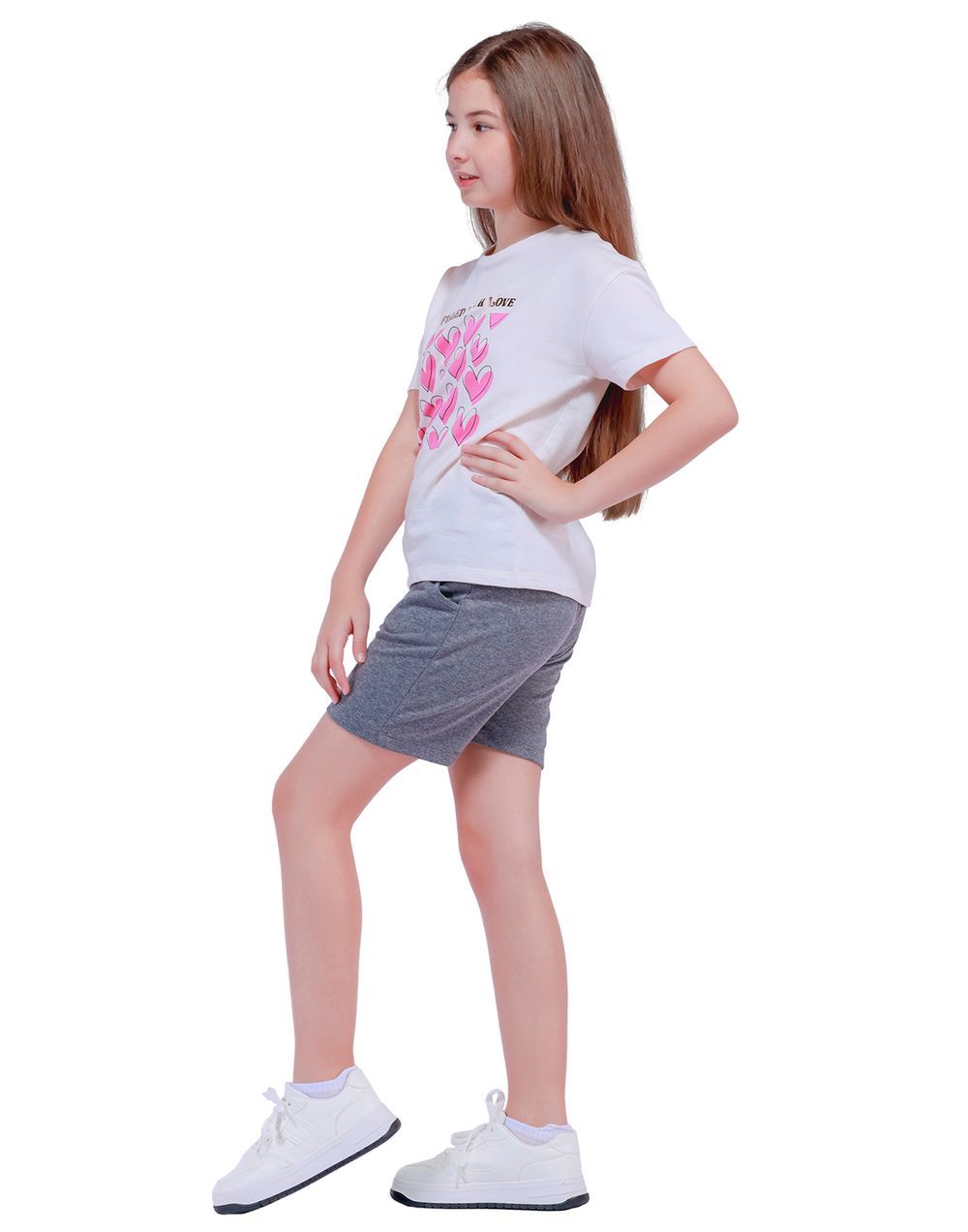 Nuego - Kids Girl Tee & Shorts Sets - White & Grey