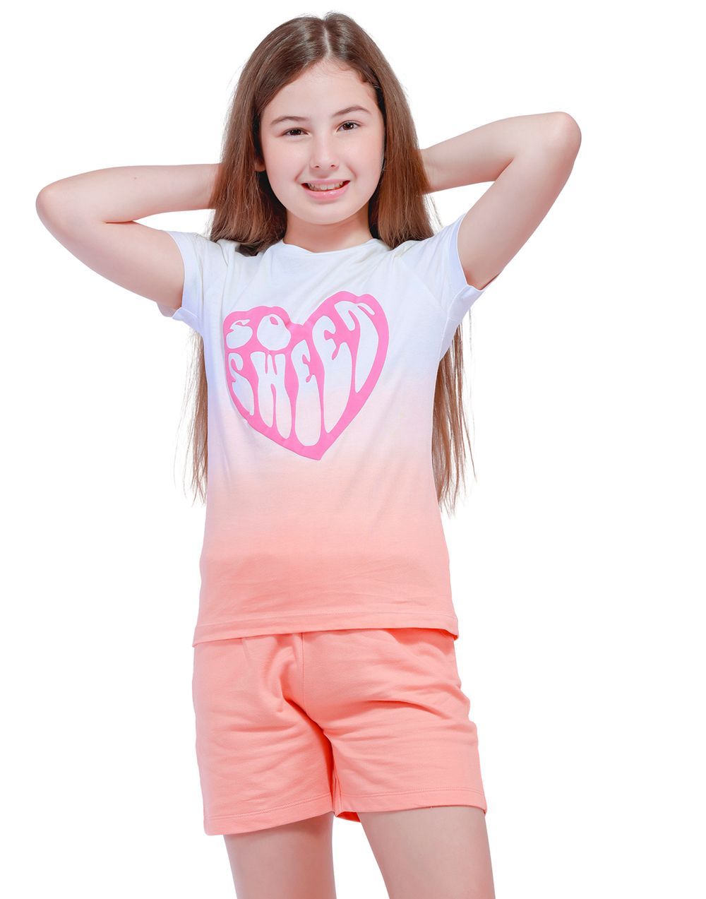 Nuego - Kids Girl Tops Tee & Shorts Set - Orange