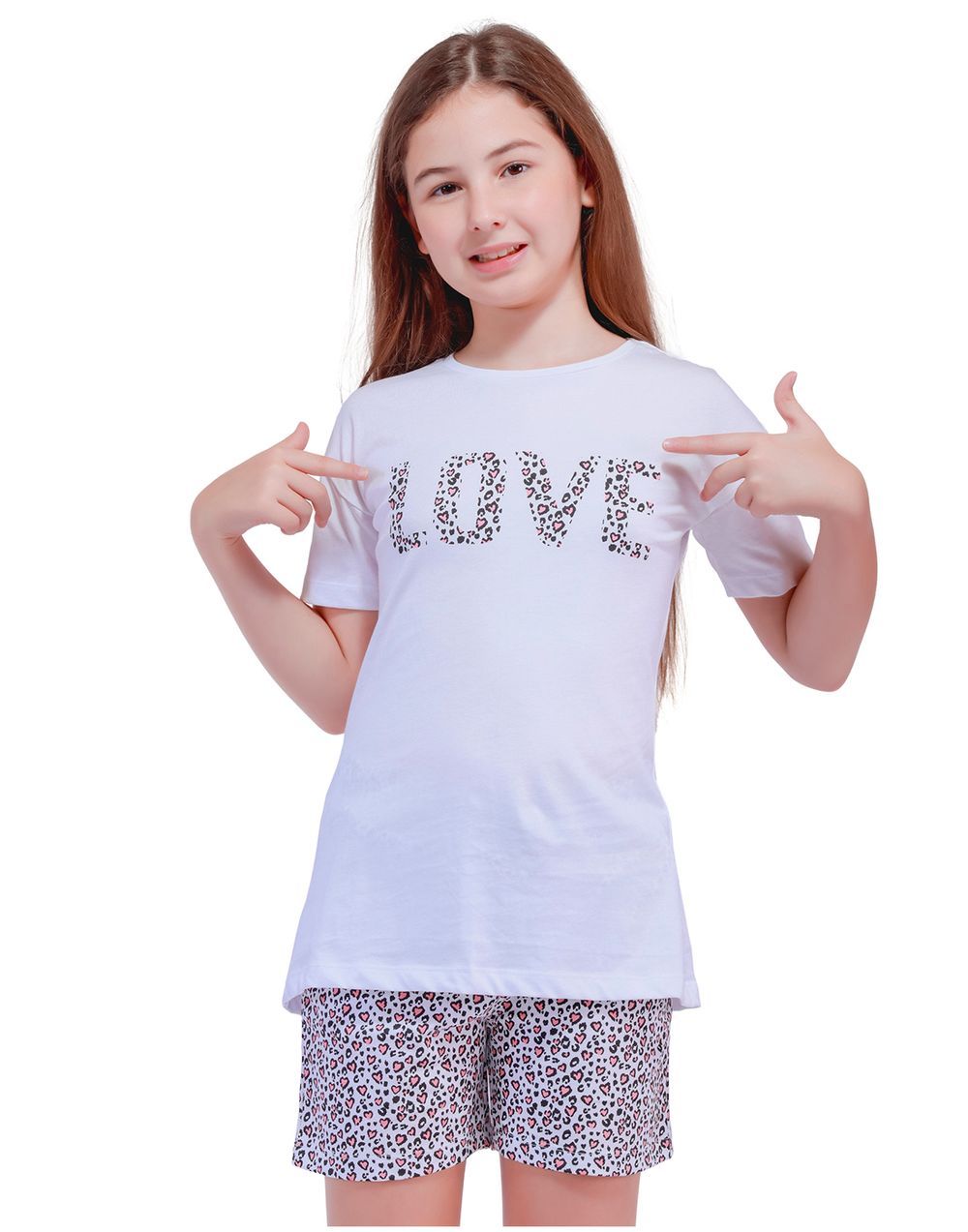 Nuego - Kids Girl Long Tops Tee & Shorts Set - White