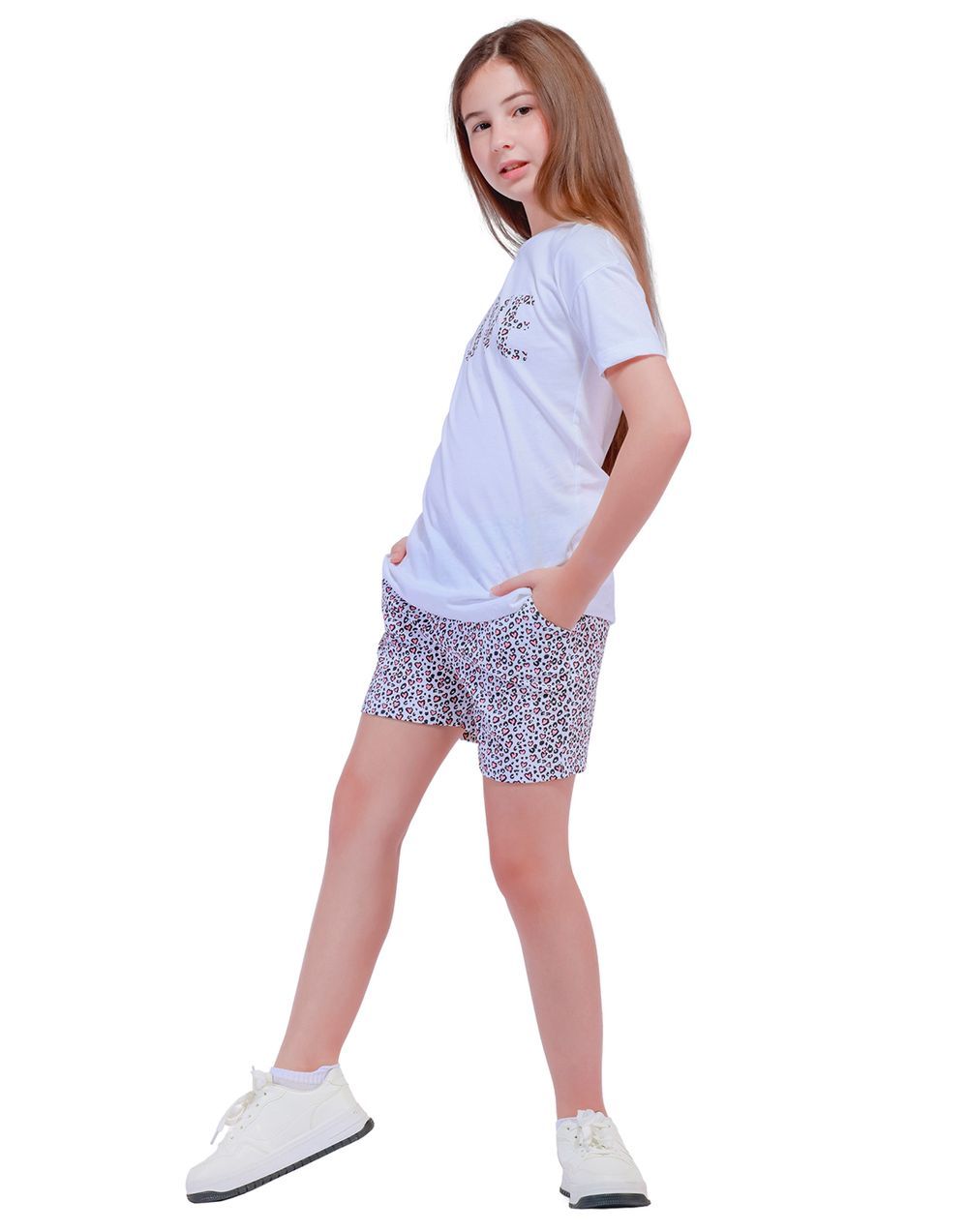 Nuego - Kids Girl Long Tops Tee & Shorts Set - White