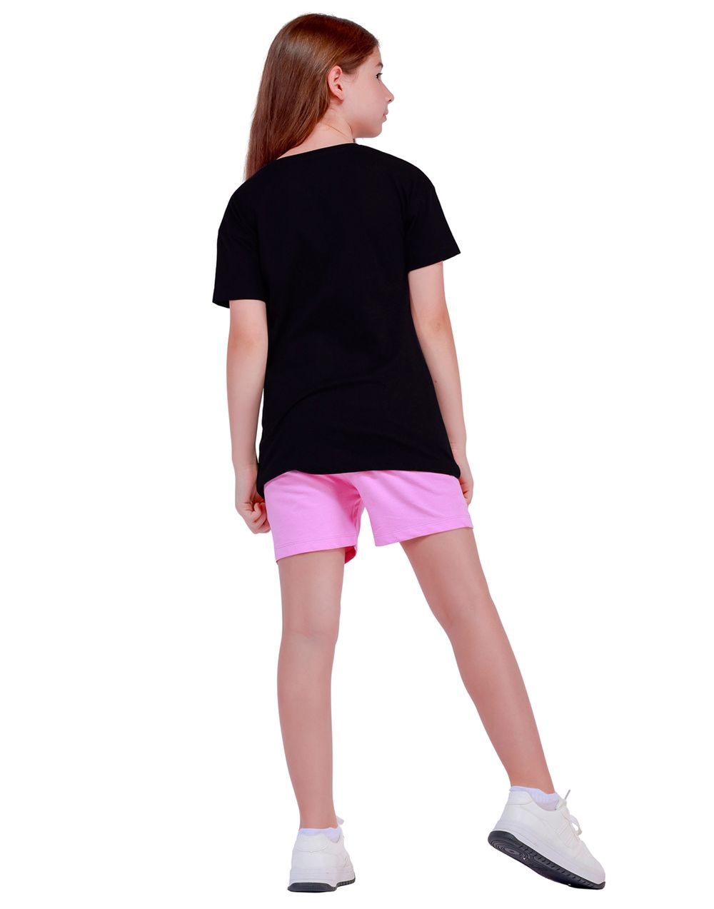 Nuego - Kids Girl Long Tops Tee & Shorts Set - Black & Pink