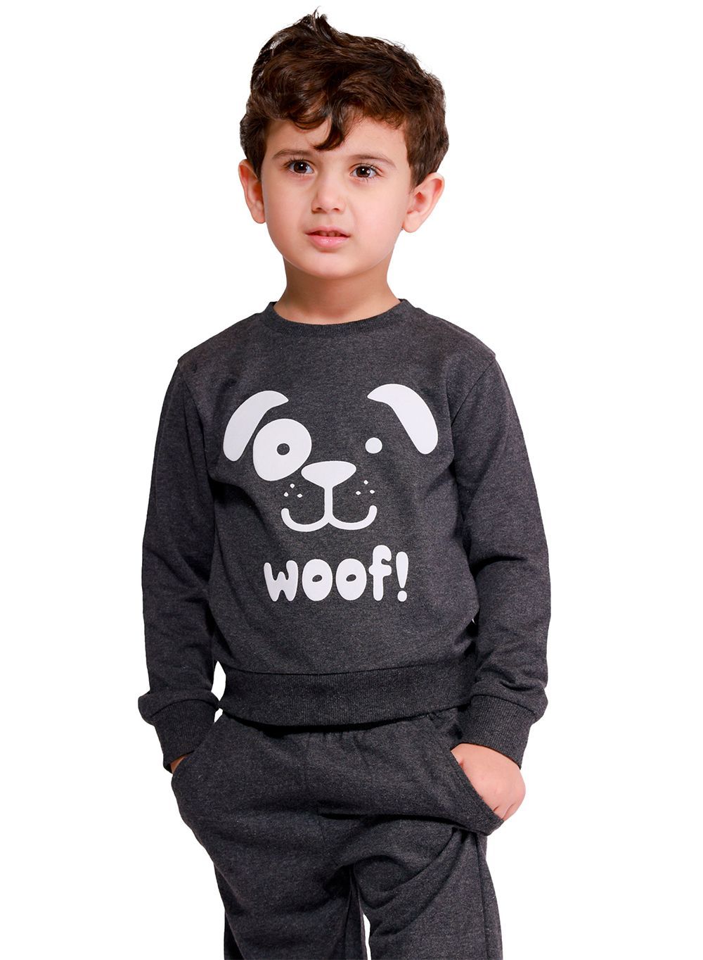 Nuego - 2pc-Set - Boy's Woof Printed Sweatshirt and Joggers - Black