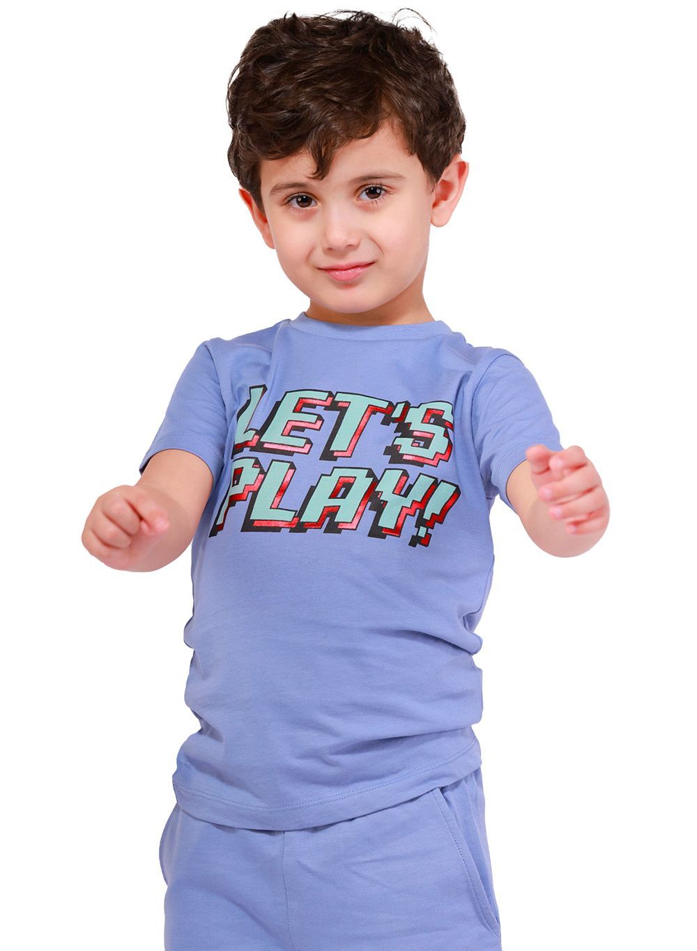 Nuego - 2pc-Set - Boy's Let's Play Printed T-Shirt And Shorts - Blue