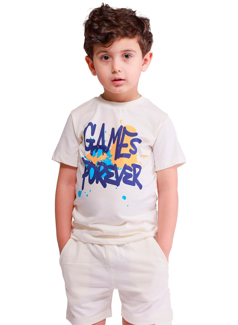 Nuego - 2pc-Set - Boy's Games Forever Printed T-Shirt And Shorts - White