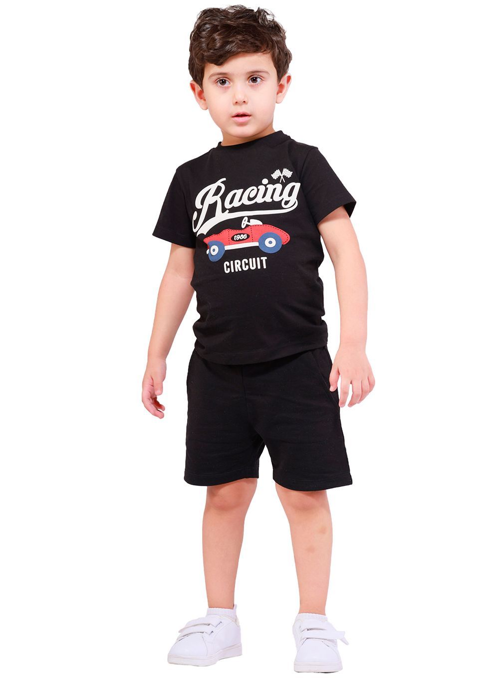 Nuego - 2pc-Set - Boy's Racing Circuit Printed T-Shirt And Shorts - Black