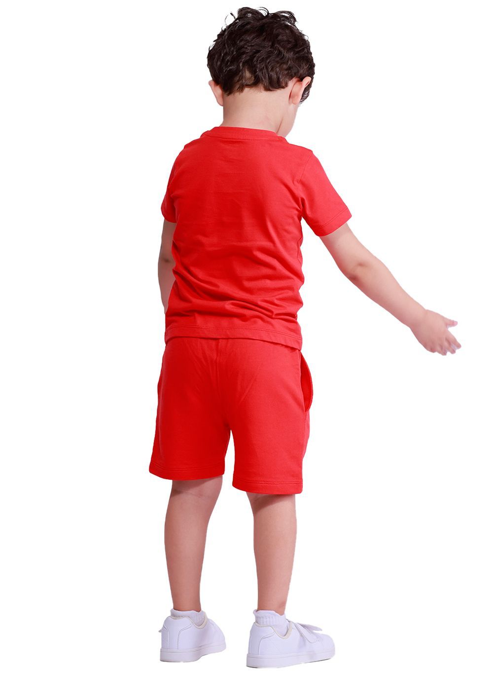 Nuego - 2pc-Set - Boy's Good Vibes Printed T-Shirt And Shorts - Red