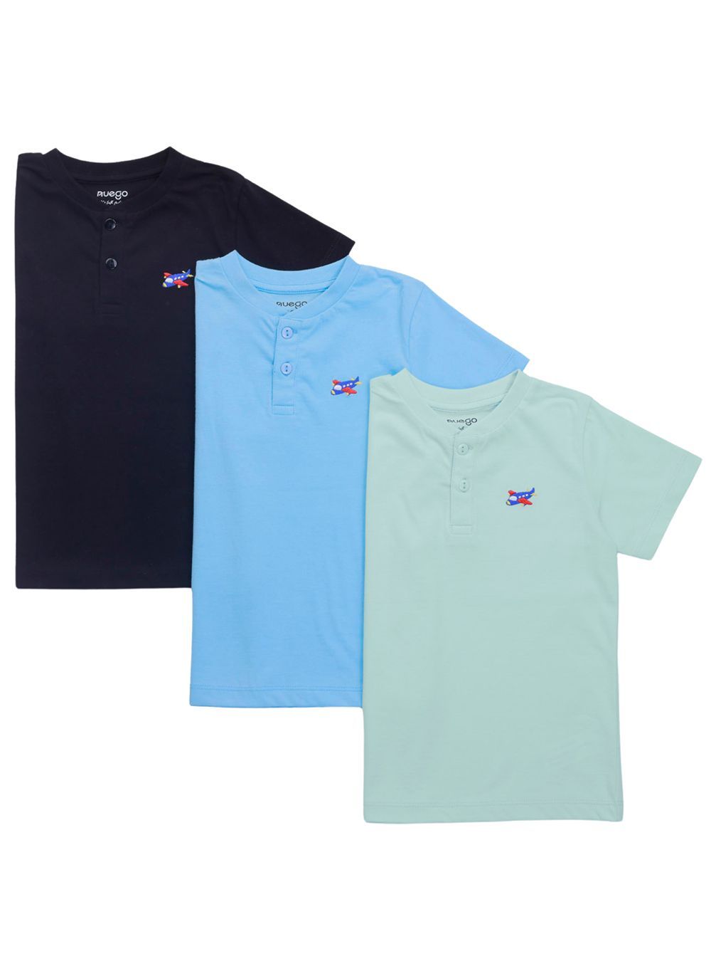 Nuego - 3pc-Set - Boys Henly T-Shirt - Blue/Green/Navy Blue