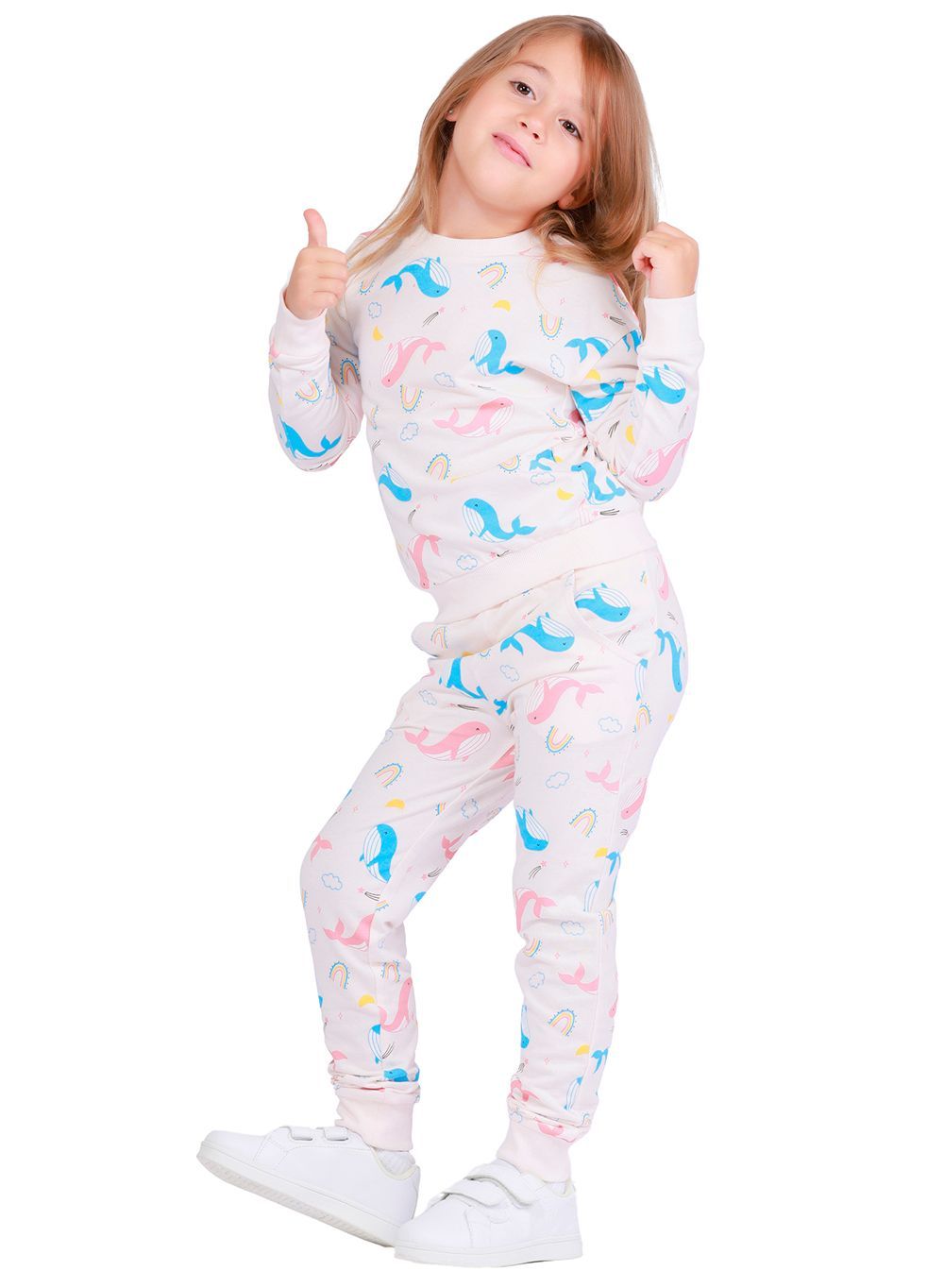 Nuego - 2pc-Set - Character Printed Girl's T-Shirt And Joggers - Off White