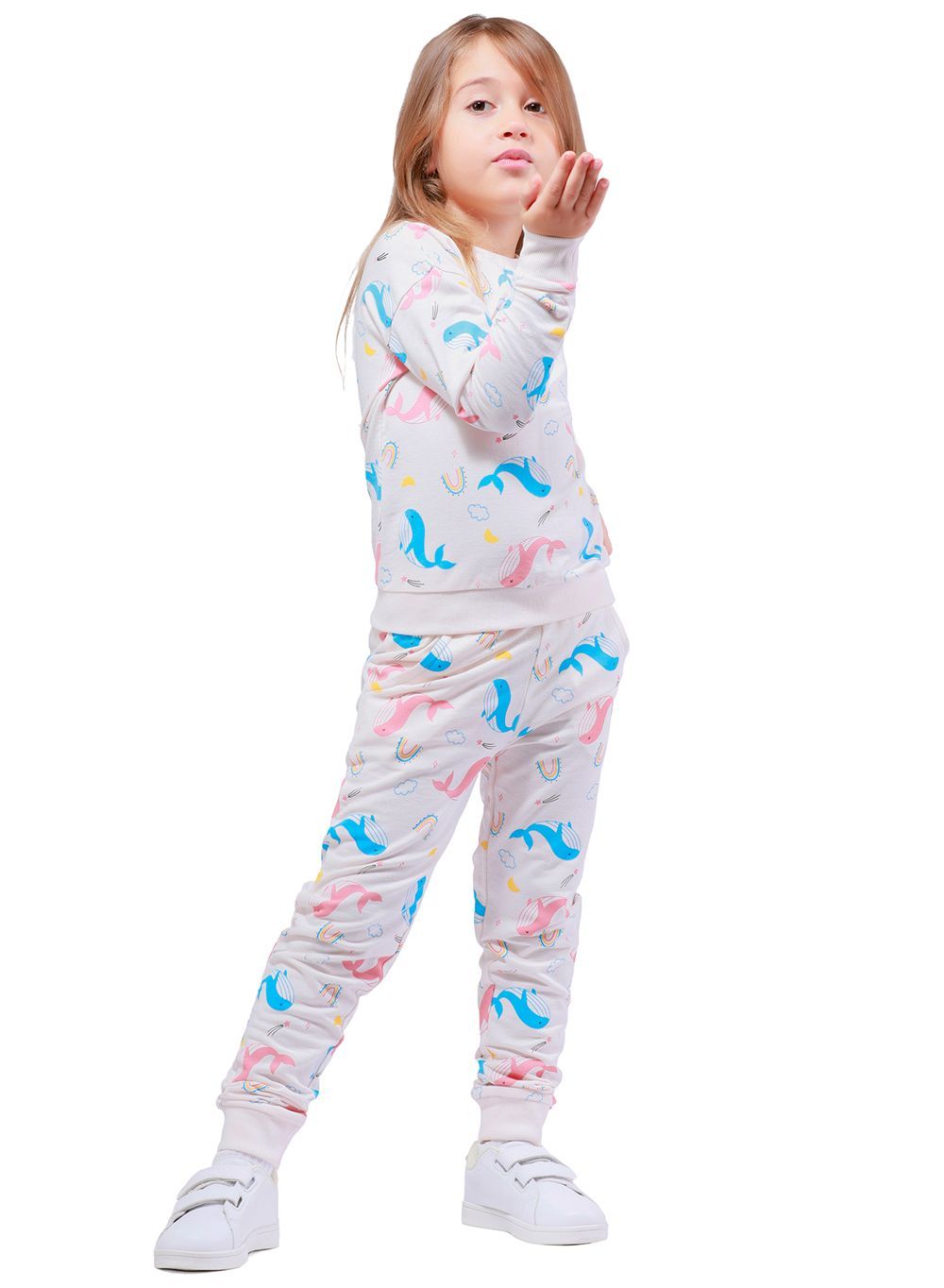 Nuego - 2pc-Set - Character Printed Girl's T-Shirt And Joggers - Off White