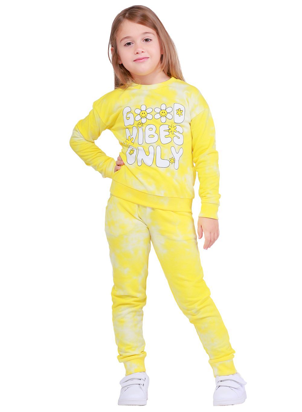 Nuego - 2pc-Set - Tie And Dye Girl's T-Shirt And Joggers - Yellow