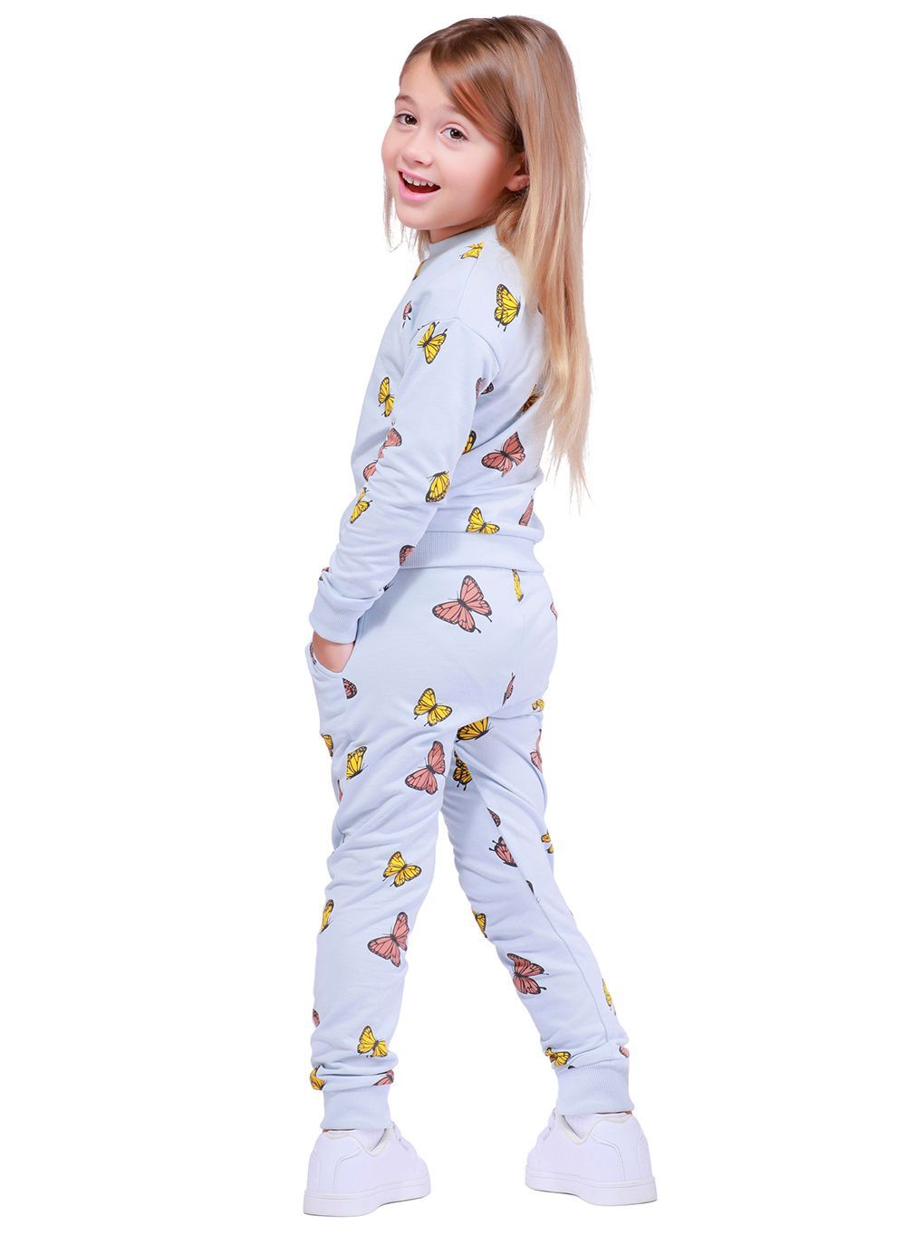 Nuego - 2pc-Set - Butterfly Printed Girl's T-Shirt And Joggers - Blue