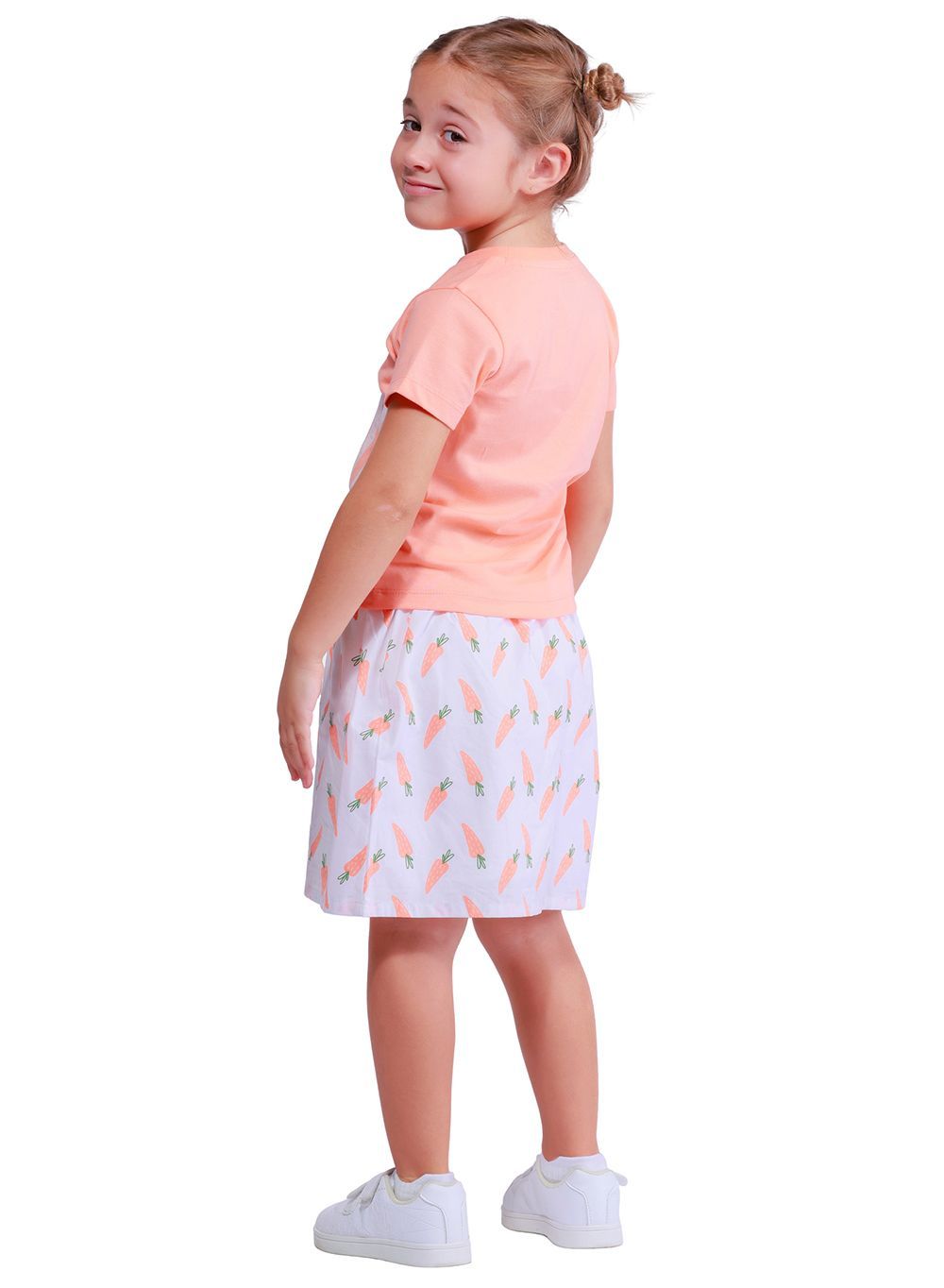 Nuego - 2pc-Set - Girl's Top And Skirt - Orange/White