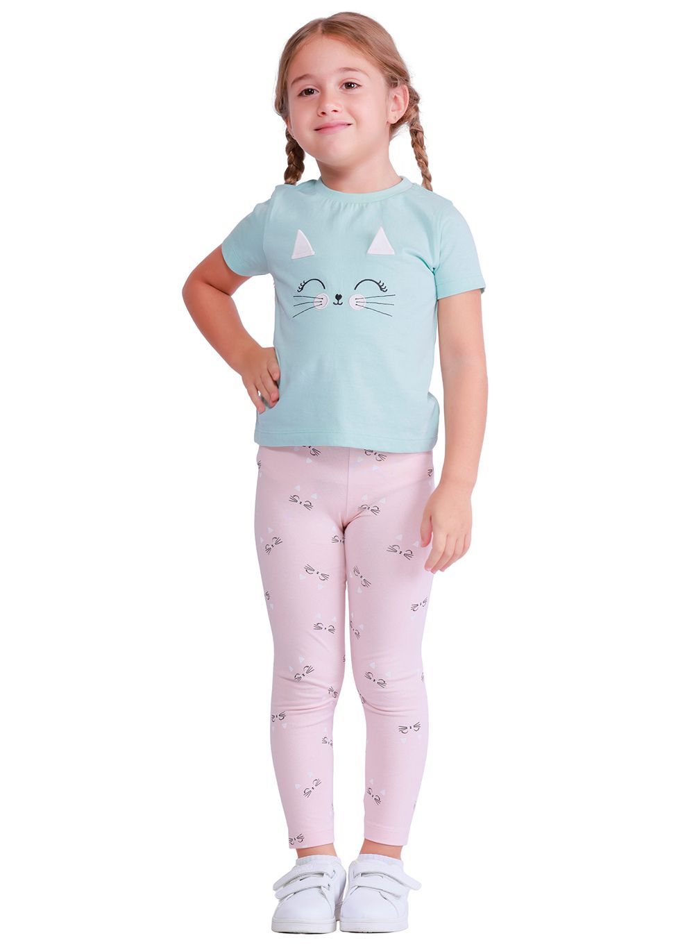 Nuego - 2pc-Set - Girl's Top And leggings - Green/Pink