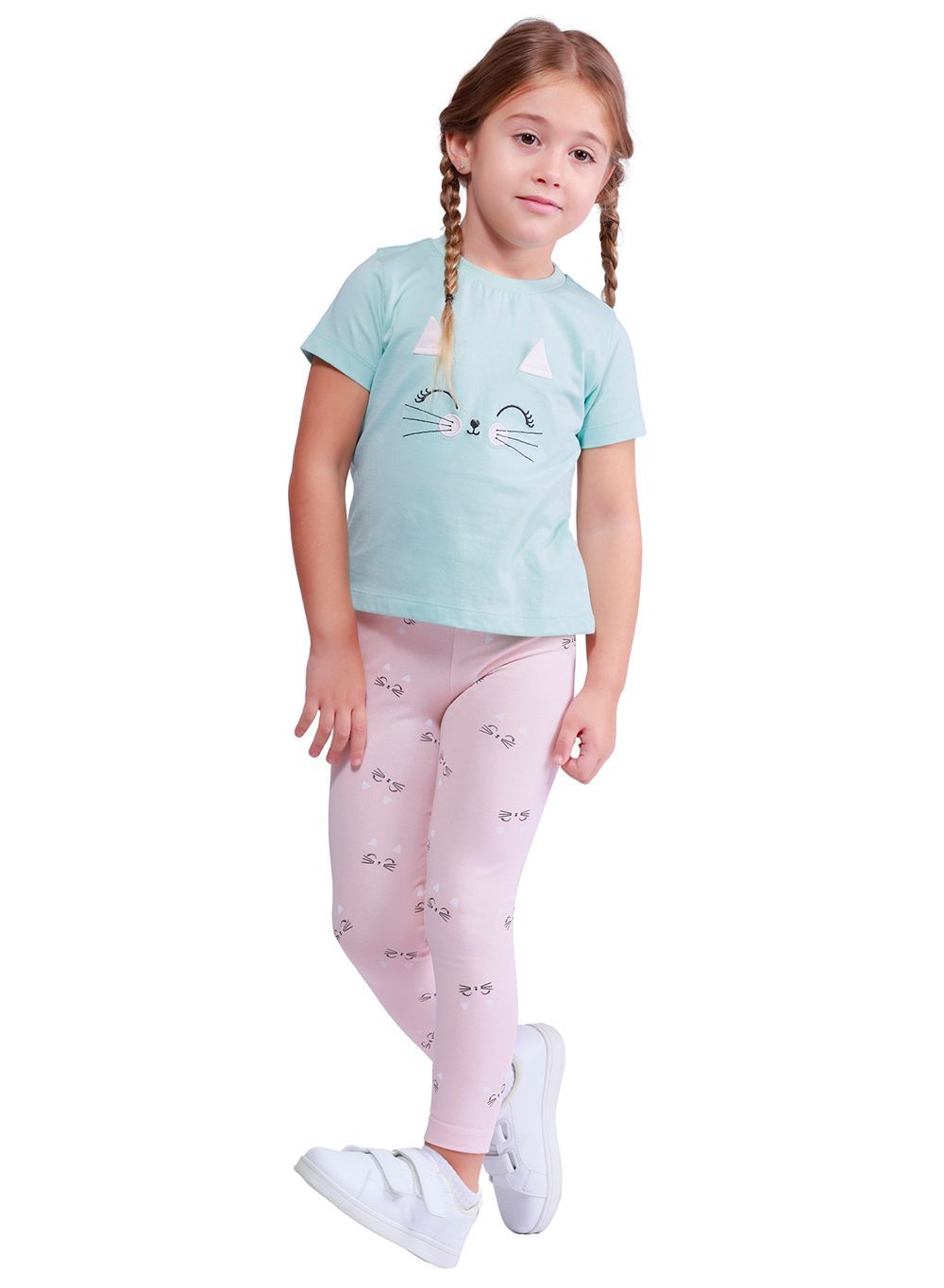 Nuego - 2pc-Set - Girl's Top And leggings - Green/Pink