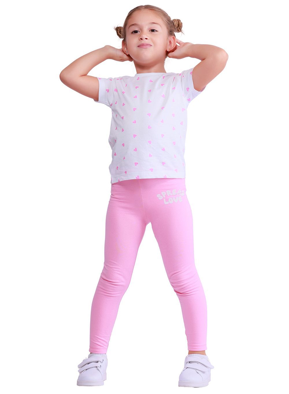 Nuego - 2pc-Set - Girl's Printed Top And Leggings - White/Pink