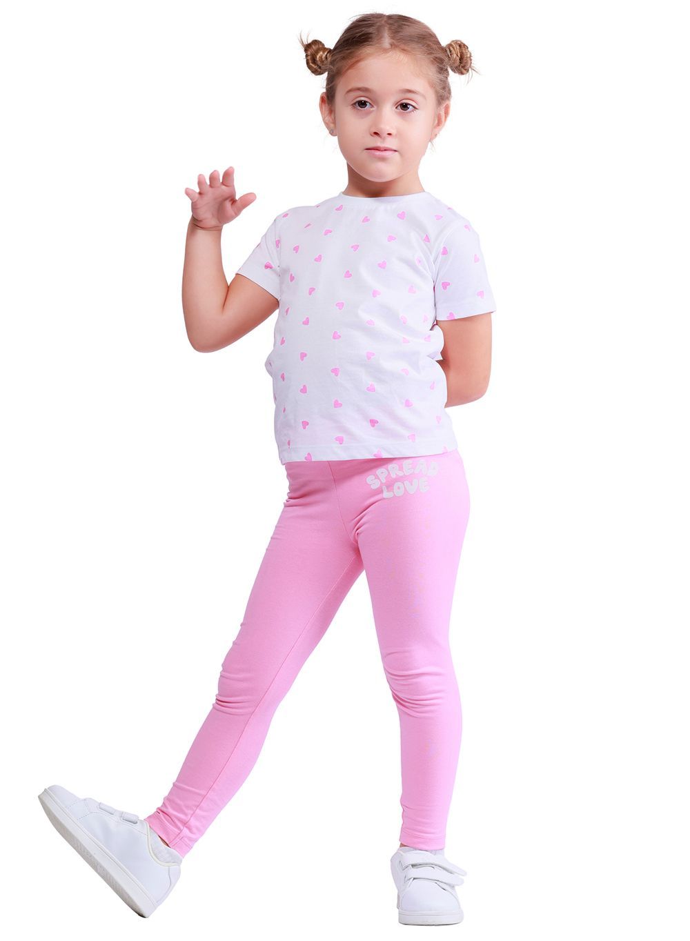 Nuego - 2pc-Set - Girl's Printed Top And Leggings - White/Pink