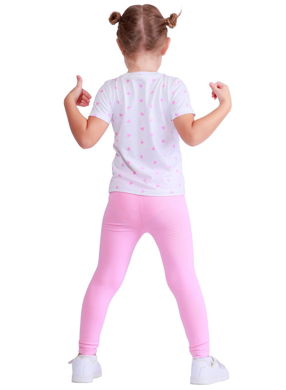 Nuego - 2pc-Set - Girl's Printed Top And Leggings - White/Pink