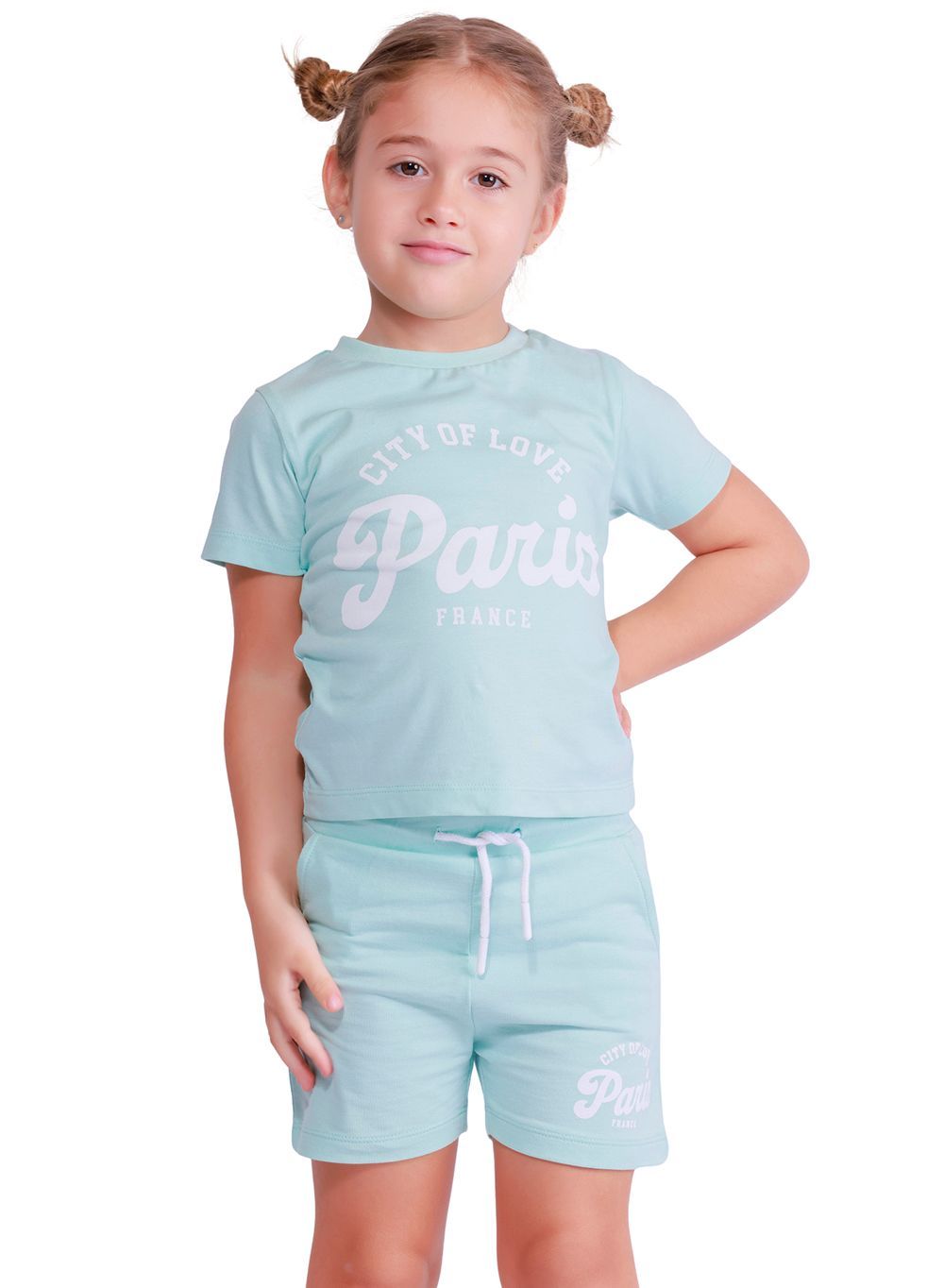 Nuego - 2pc-Set - Girl's Top And Shorts - Green