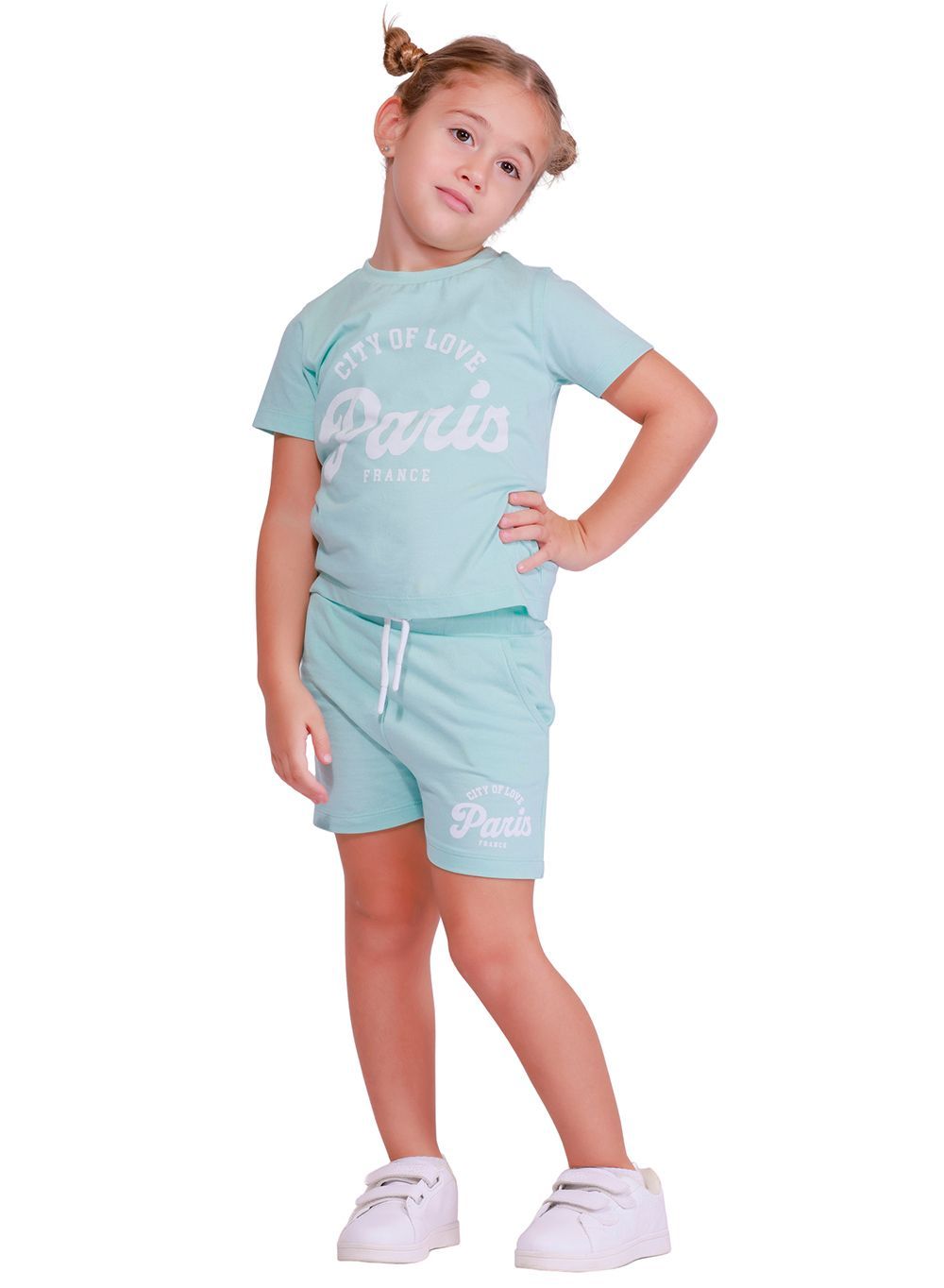 Nuego - 2pc-Set - Girl's Top And Shorts - Green